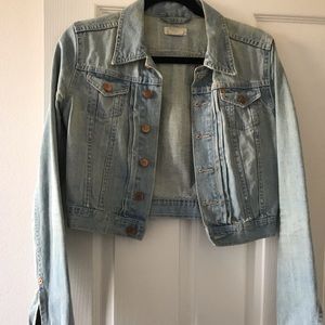 Cropped Distressed Denim Jacket
